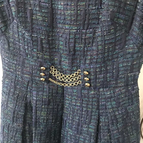 Kay Unger New York Cap Sleeve Blue Tweed Dress 4 - Picture 4 of 9